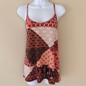 Womens Tank Top Medium Scoop Neck Swing Hem Patchwork Boho Festival Eclectic